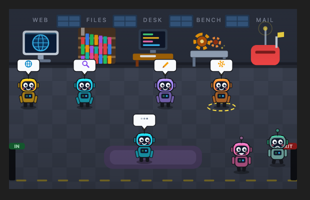 agent-warehouse with three robots at work