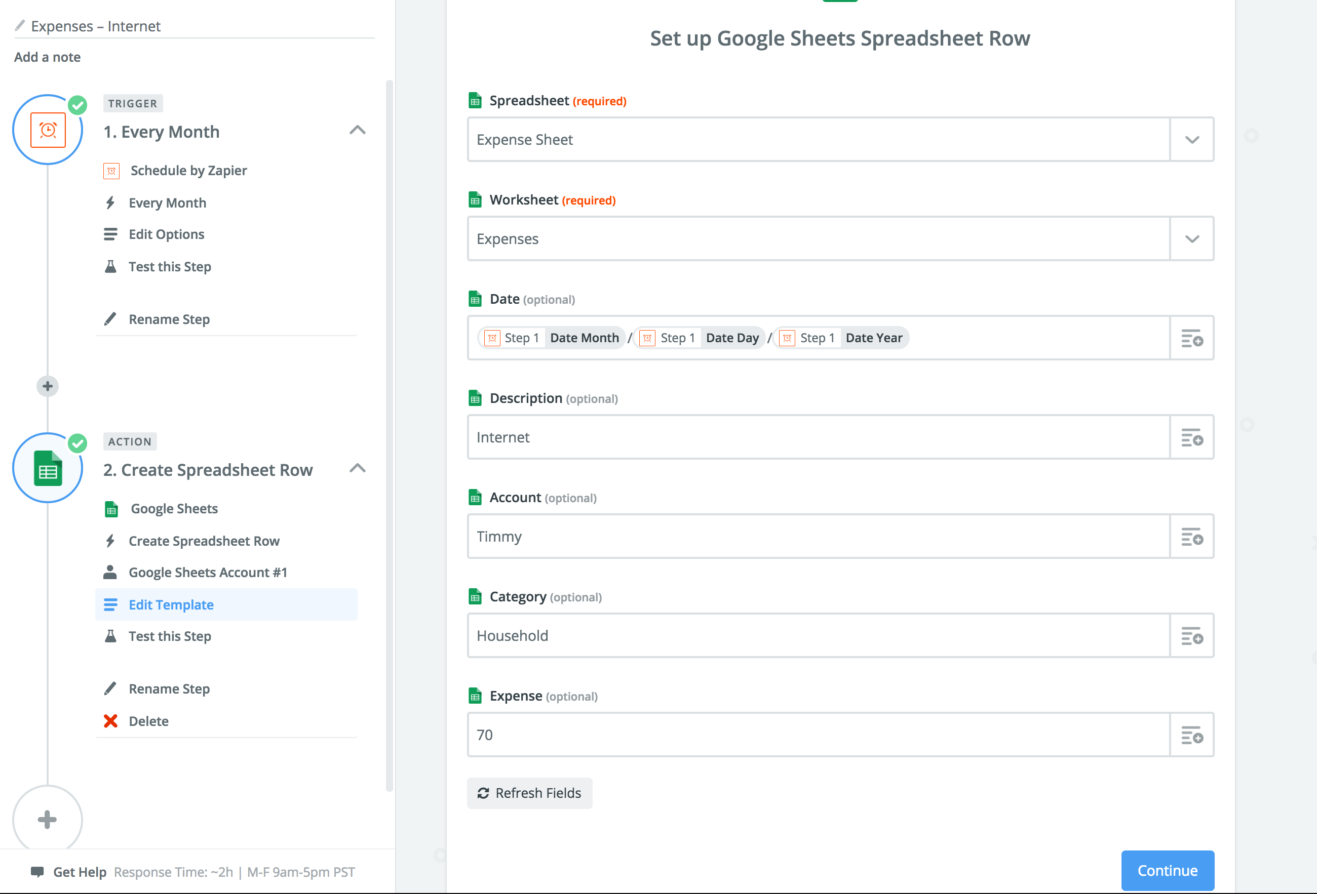 Zapier setup for recurring expenses