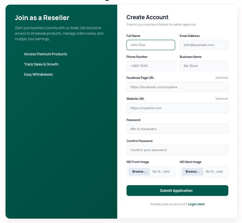 Reseller registration form