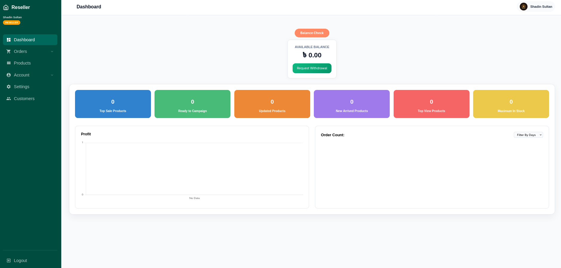Reseller dashboard