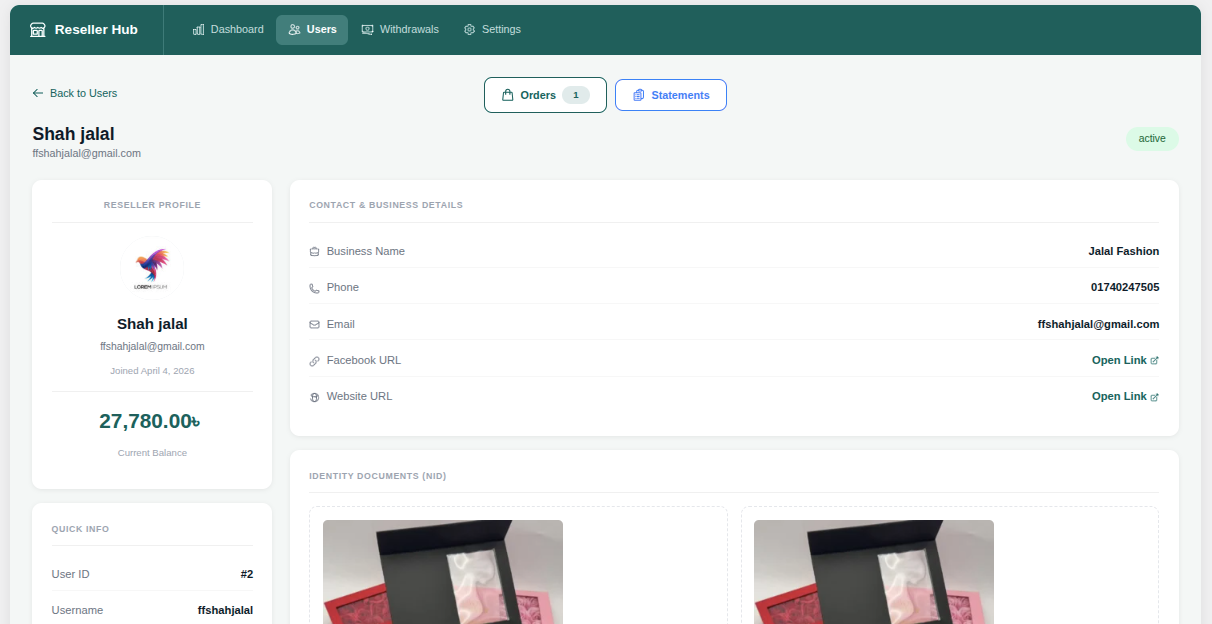 Reseller user details