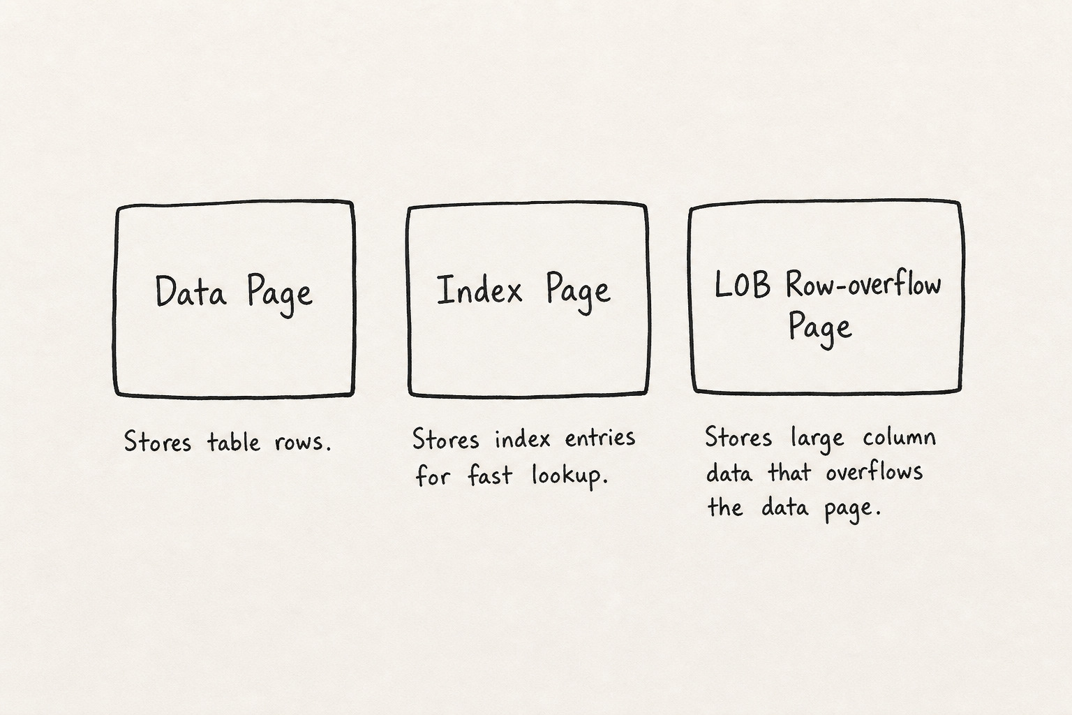 SQL Server page types: data, index, and LOB row-overflow