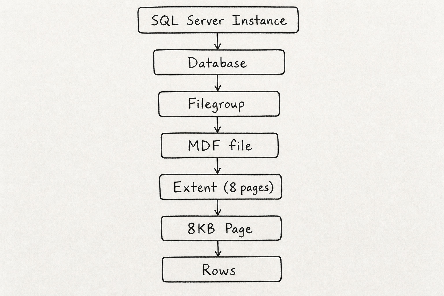 SQL Server storage hierarchy from instance to rows