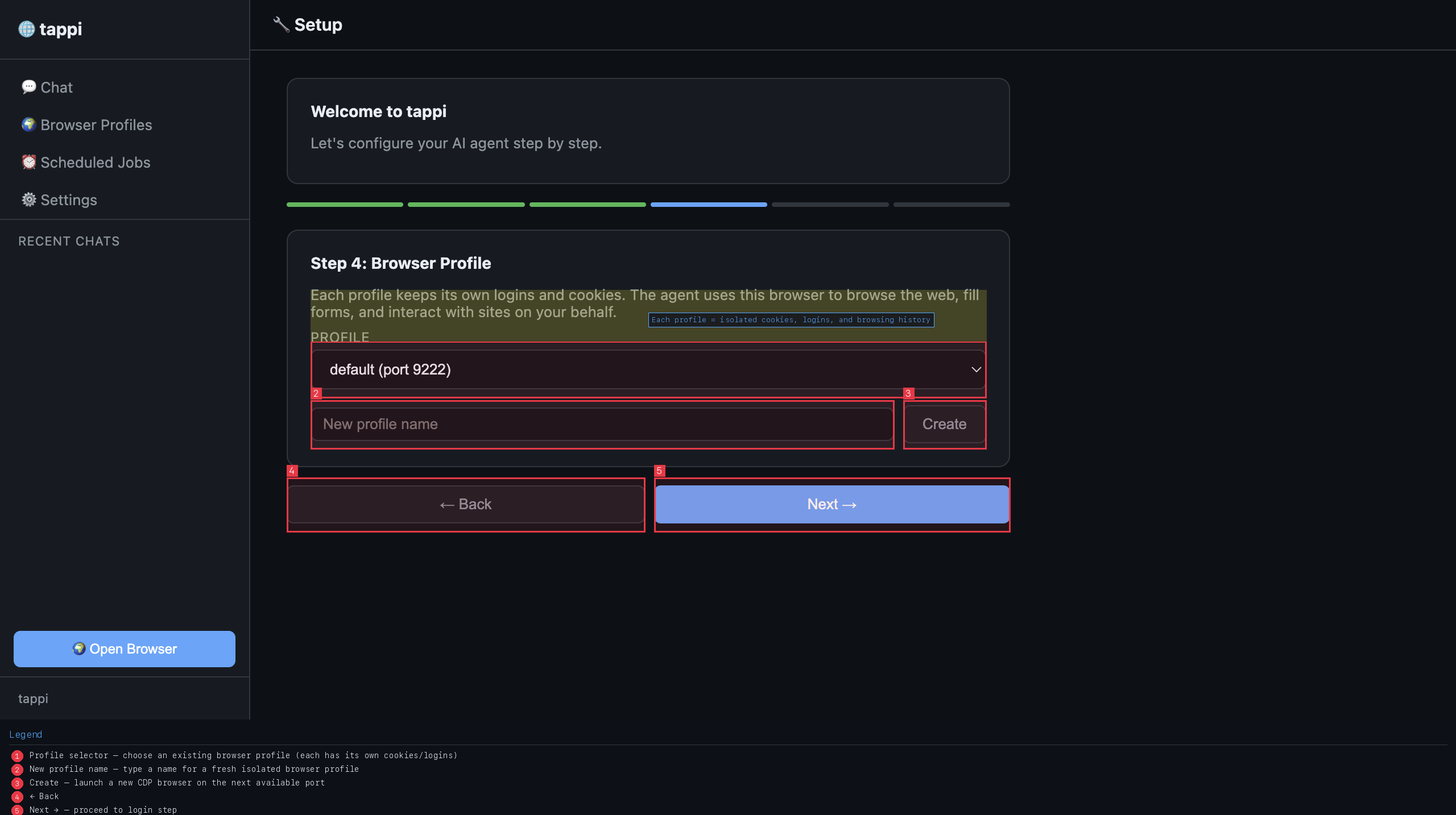Browser Profile selection and creation
