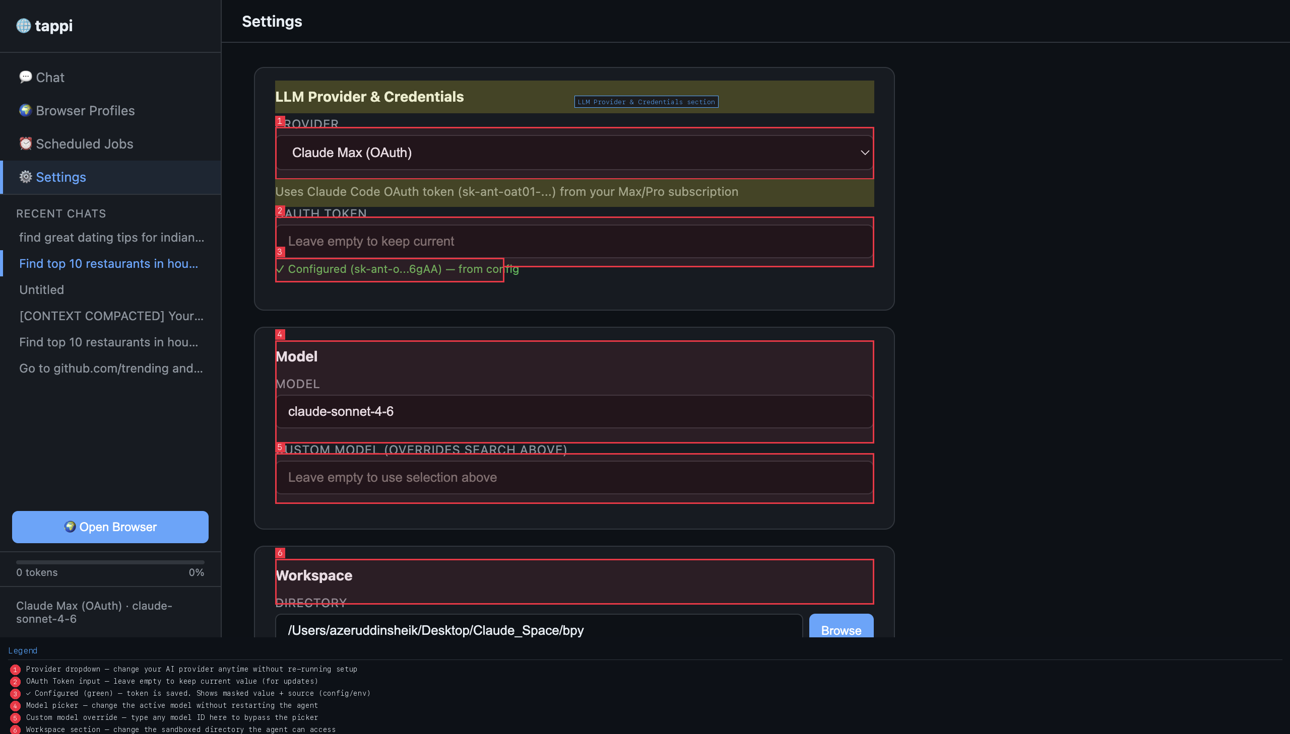 Settings — LLM Provider & Credentials