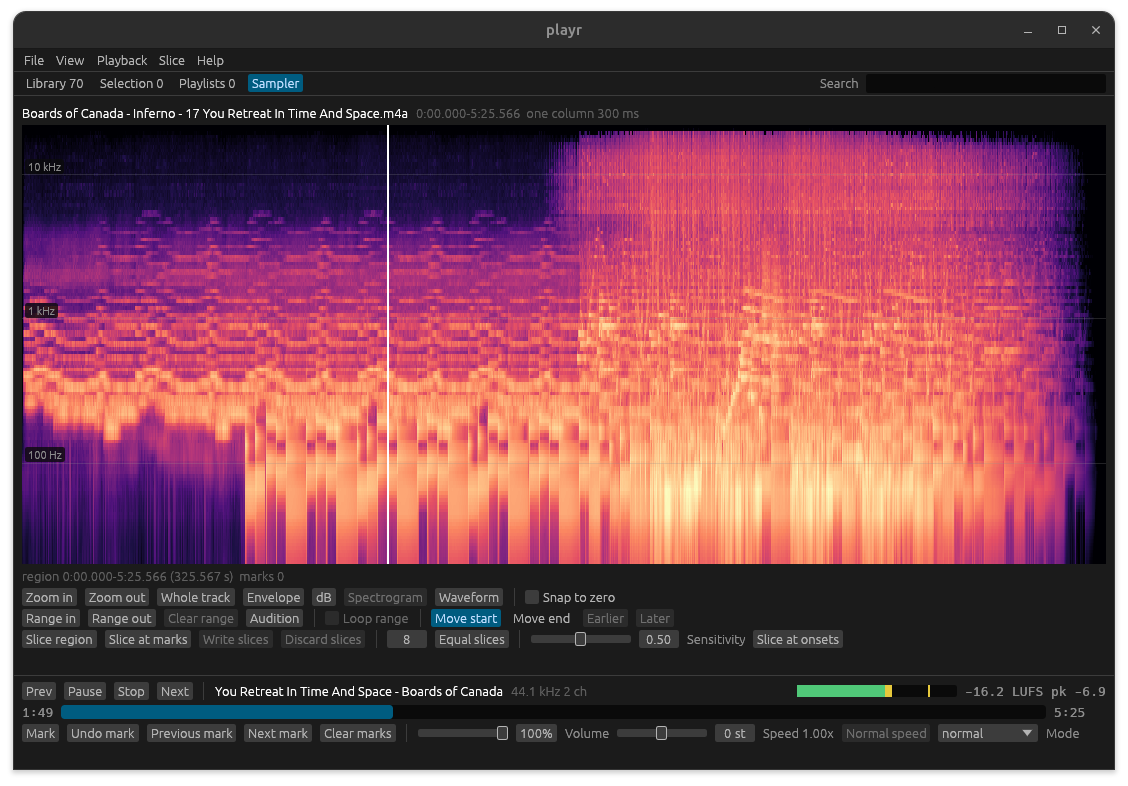 Spectrogram in sampler view of the gui.