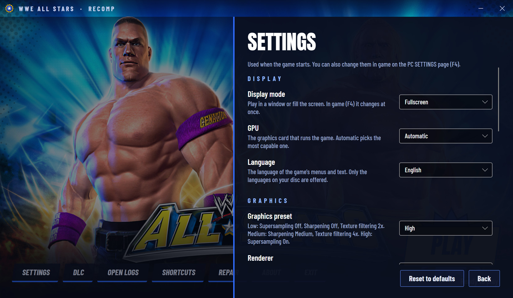 The launcher's settings