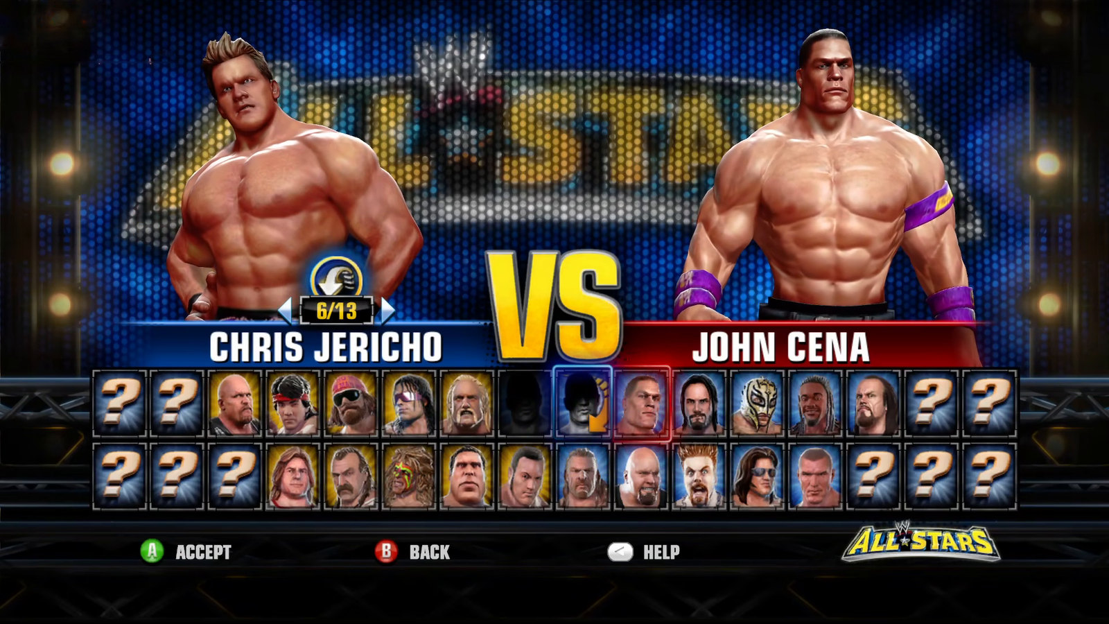 Character select: Chris Jericho against John Cena