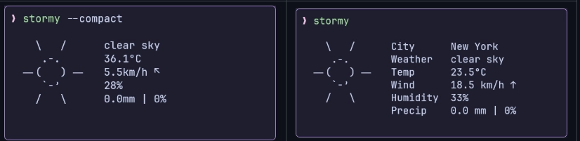 Featured image of post 工具推荐：stormy 命令行查询天气