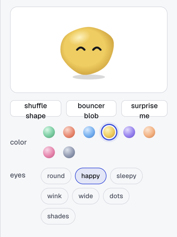 Avatar options with color and eye styles