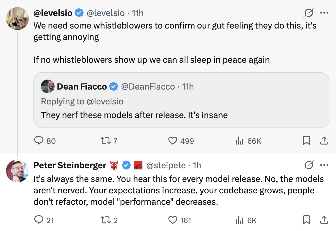 Twitter users reporting day-to-day Claude quality degradation