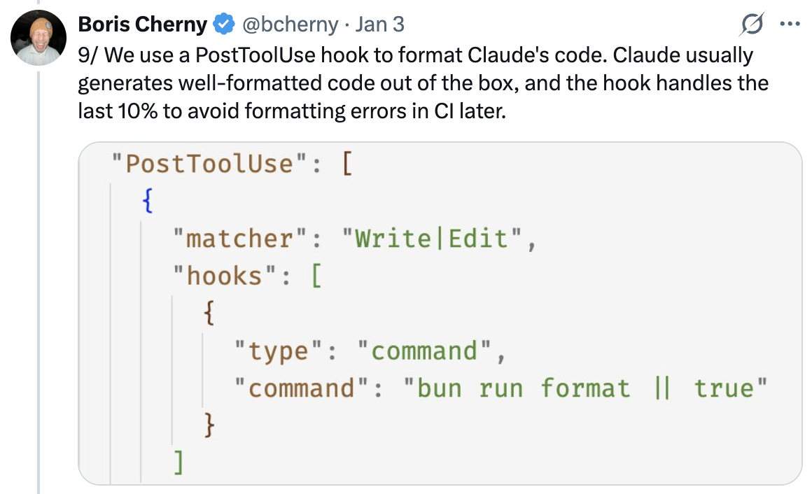 PostToolUse hook for formatting