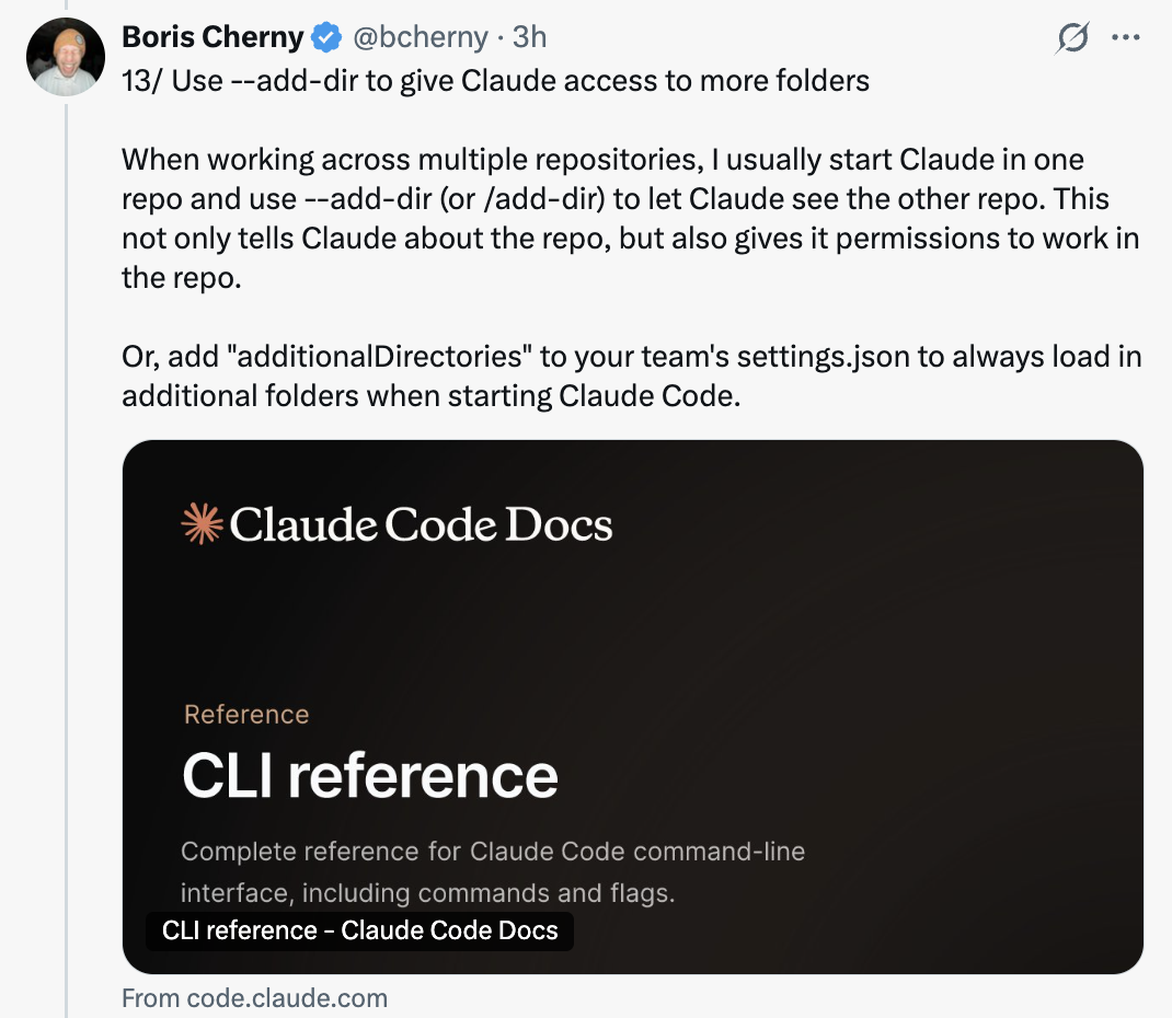 --add-dir for multiple repos