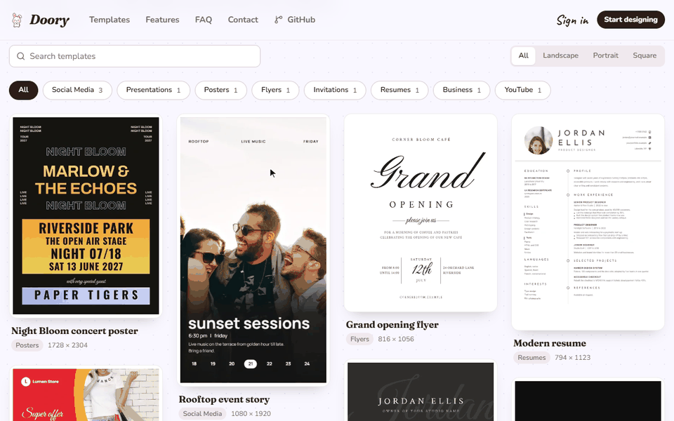 Opening the sale post template from the gallery, changing the headline and the discount, and opening the Share menu