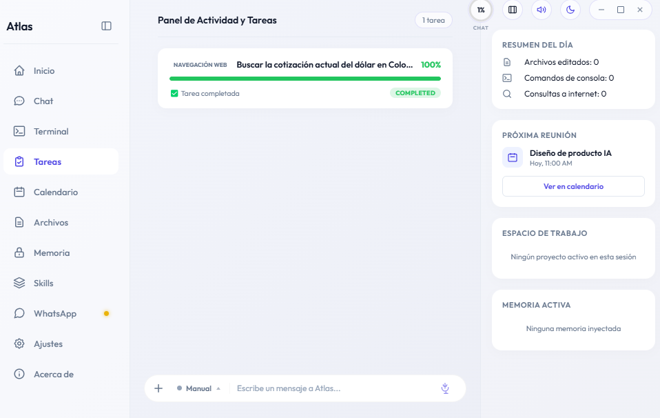 El progreso de cada tarea, hasta que se marca completada