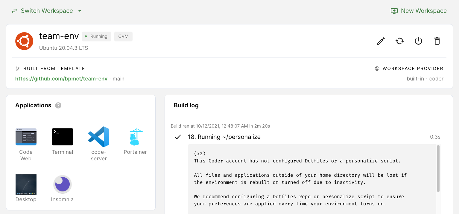 Coder dashboard preview