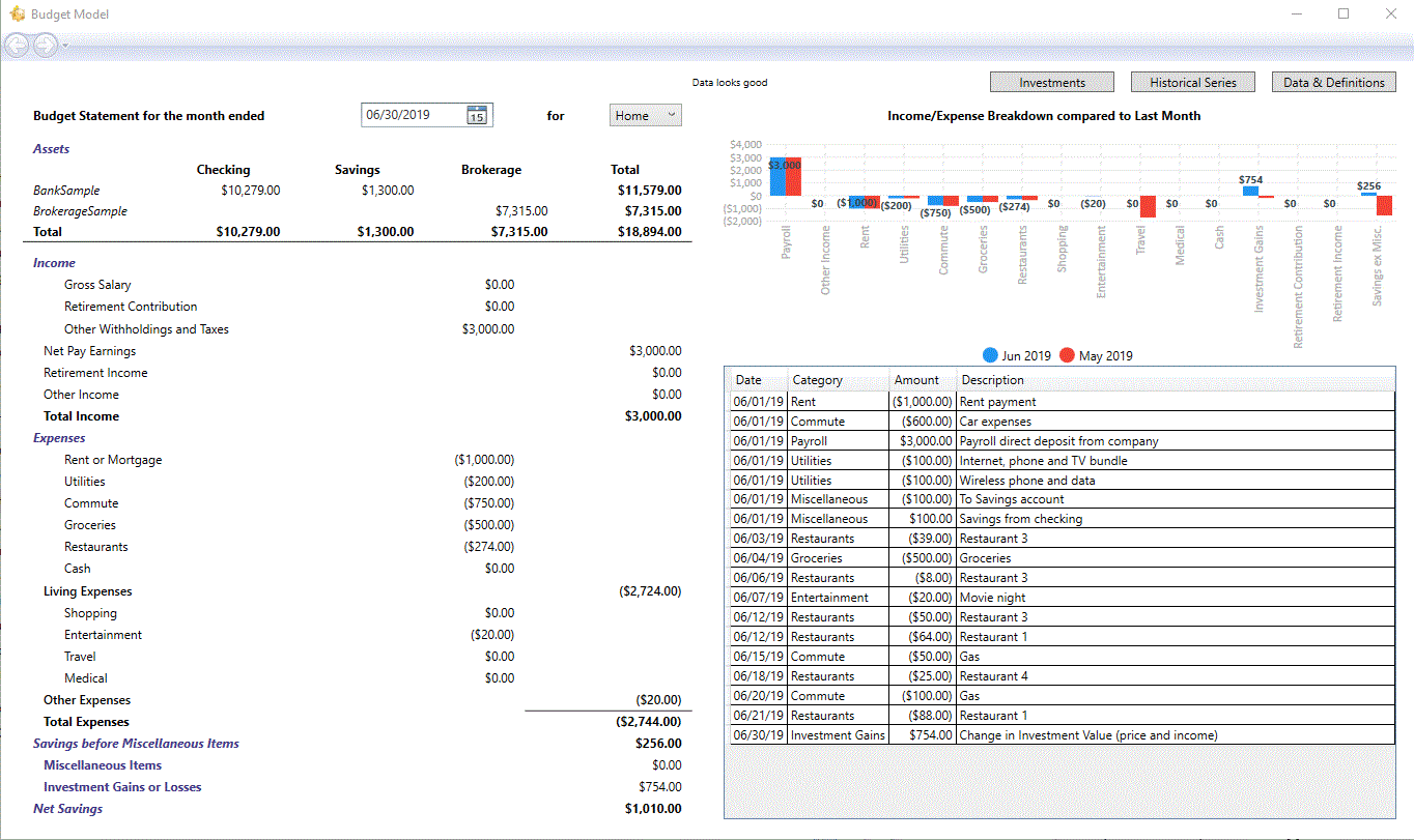 Investment Analysis screen