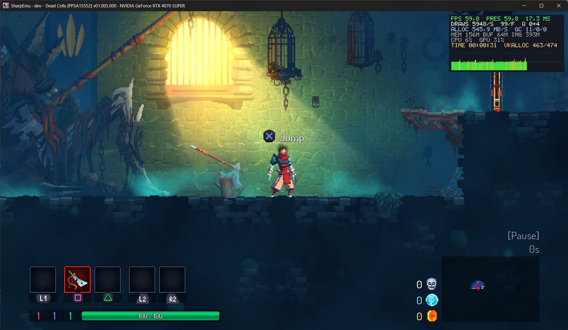 Dead Cells sendo executado no SharpEmu