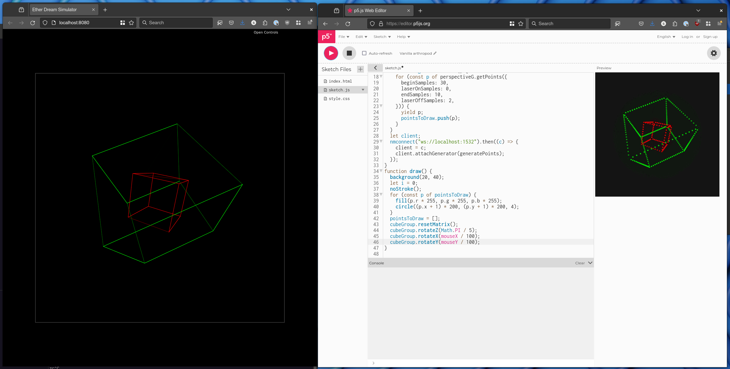 nanometer running in p5js screenshot