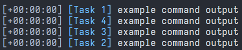 Output of the parallel example above: each line is prefixed by a task name.