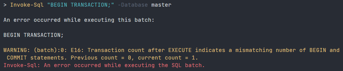 Example of BEGIN TRANSACTION without COMMIT TRANSACTION