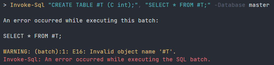 Example of temporary table not found in subsequent batch