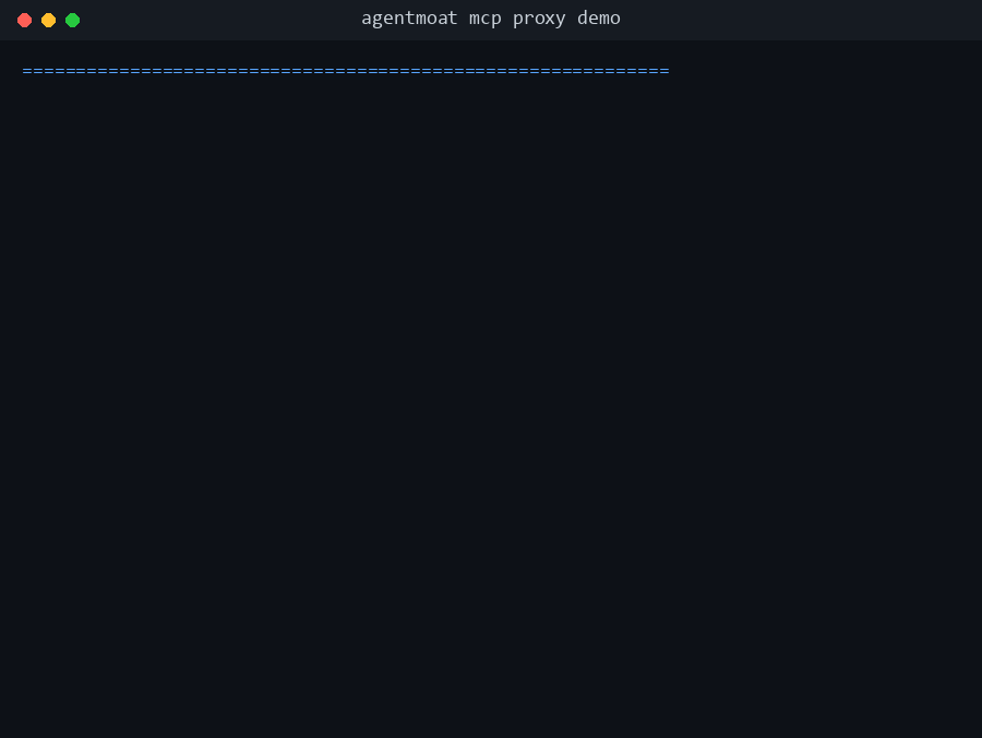 AgentMoat blocking a prompt-injection attack at the tool layer