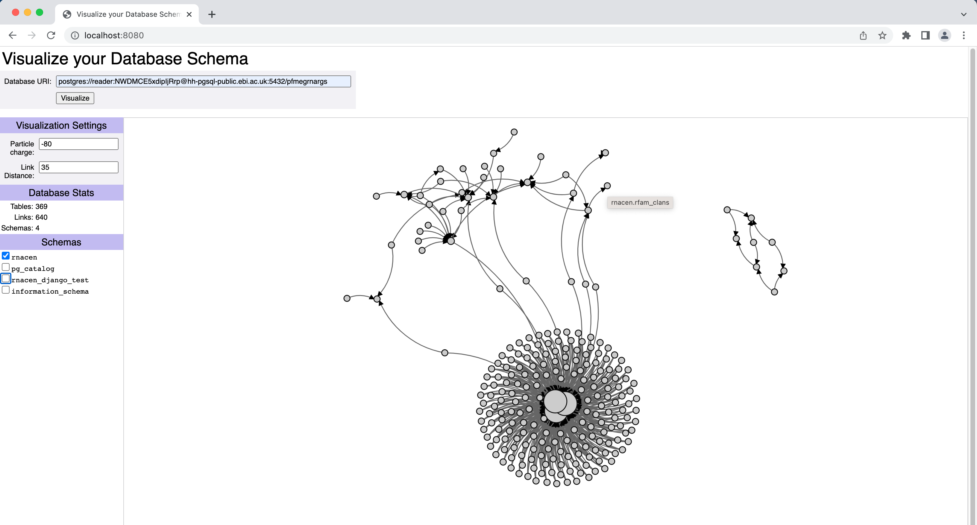 screenshot showing schemaviz interface on local webserver