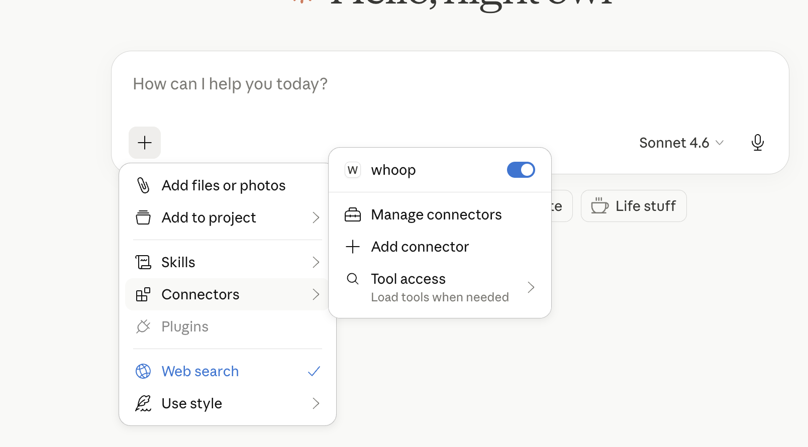 whoop-mcp connected in Claude Desktop