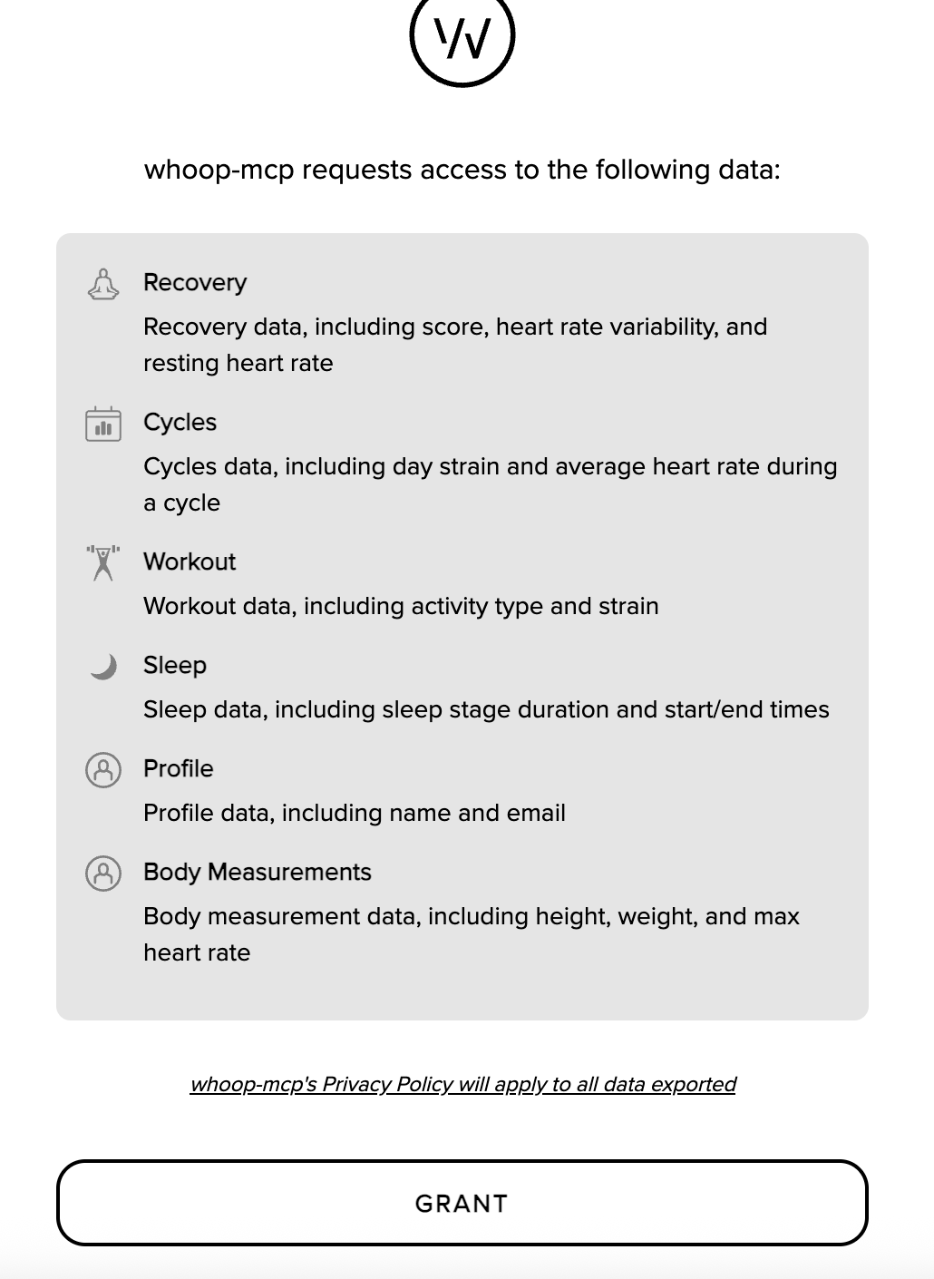 WHOOP OAuth grant access