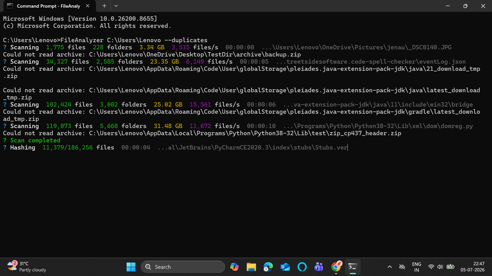 Hashing progress early