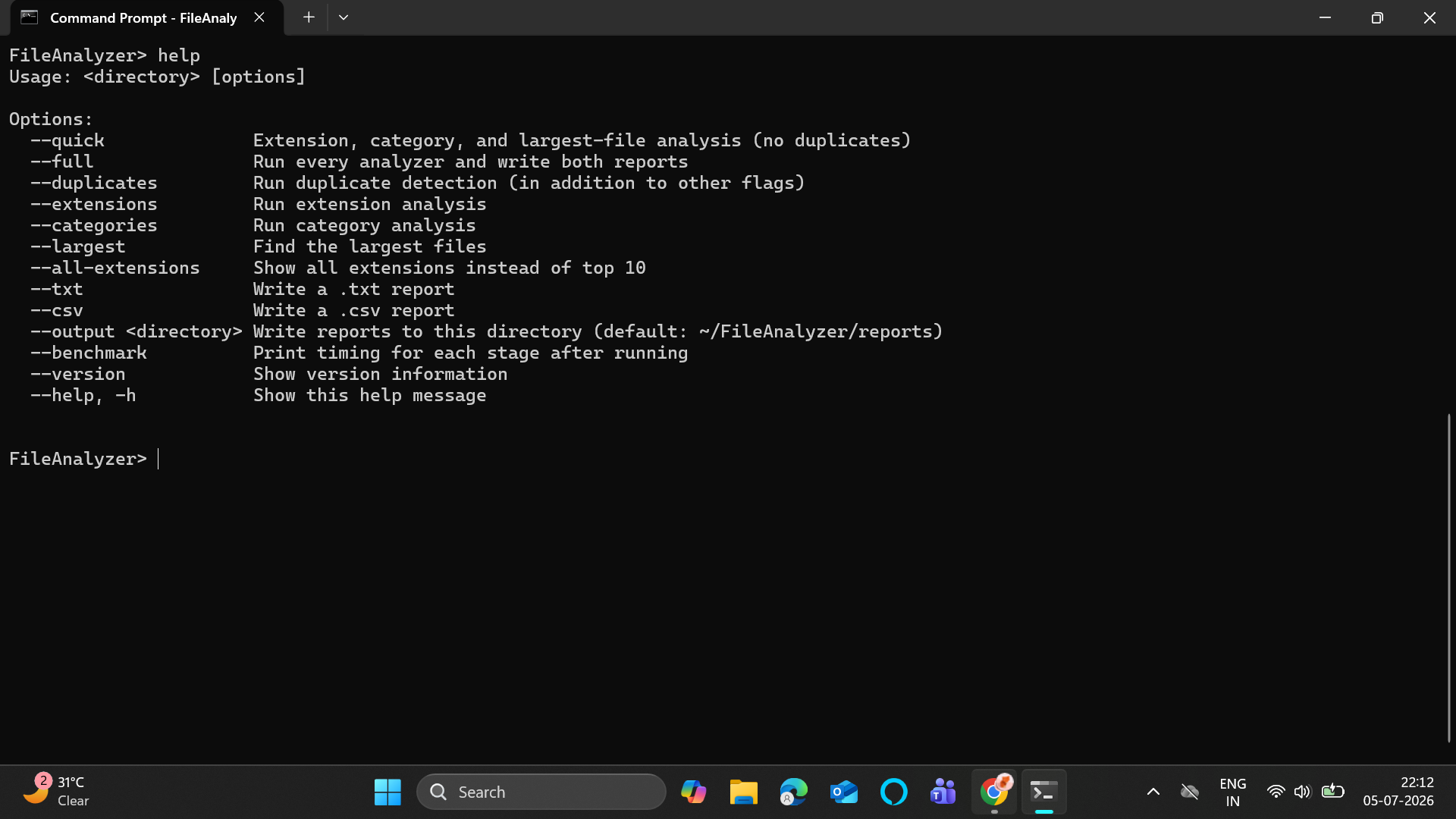 Help output