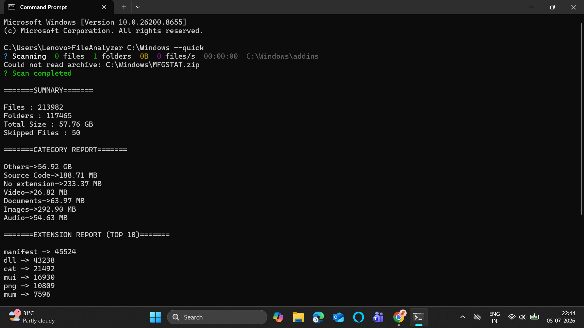 Windows directory with skipped files