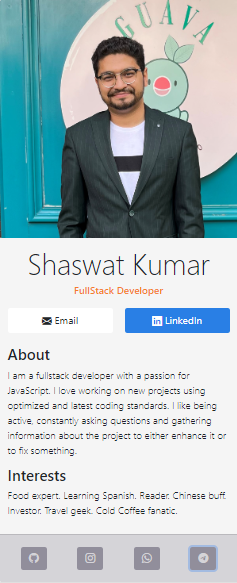 ScreenShot of the project - Digital Business Card