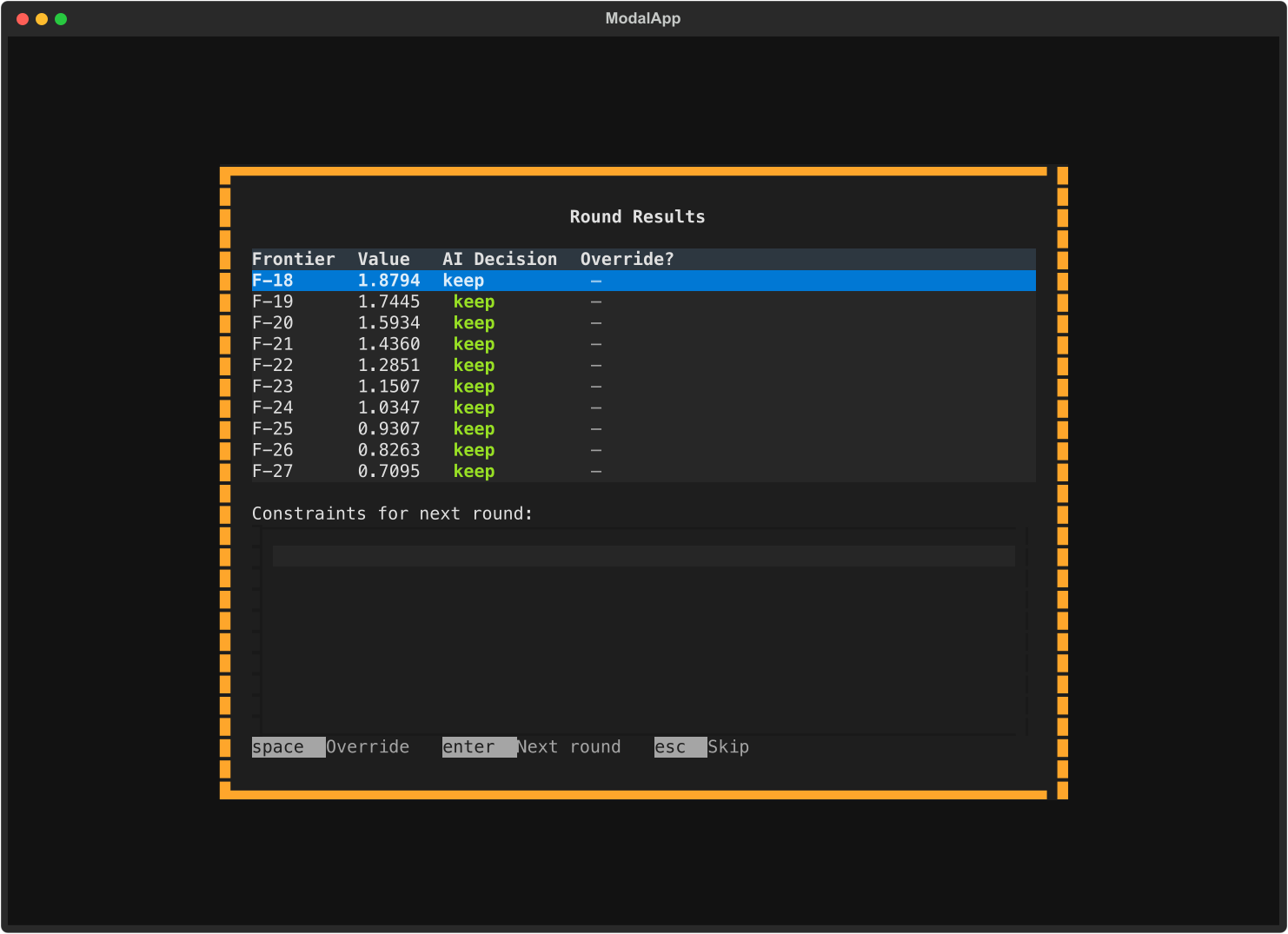 Result review modal