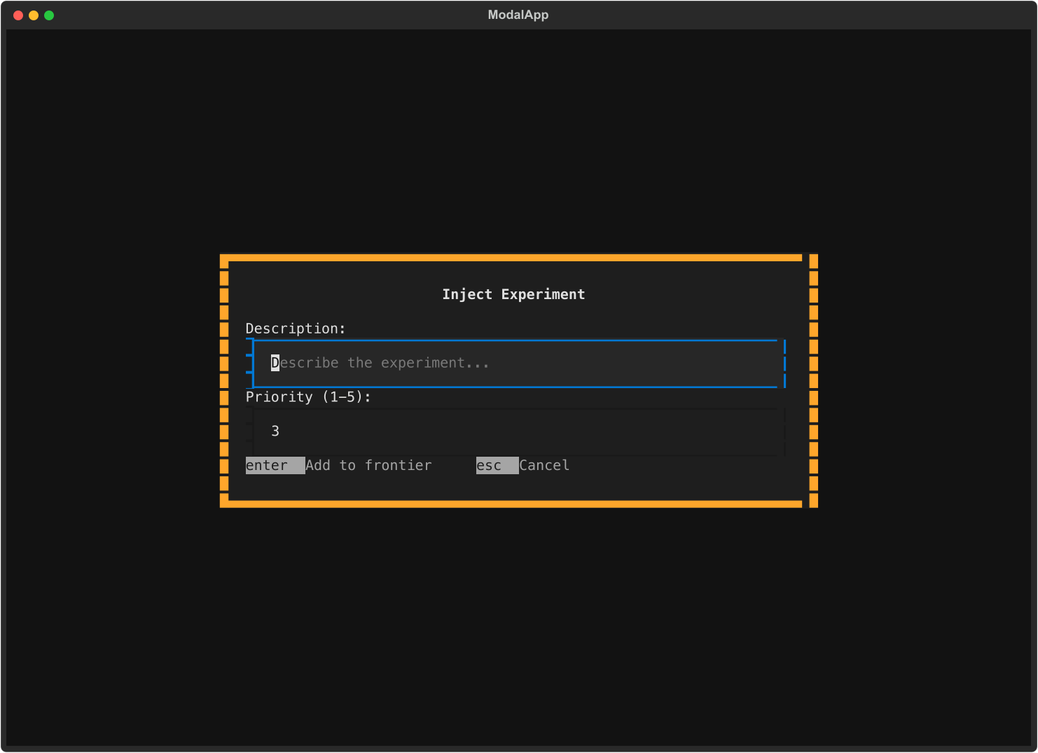 Inject experiment modal