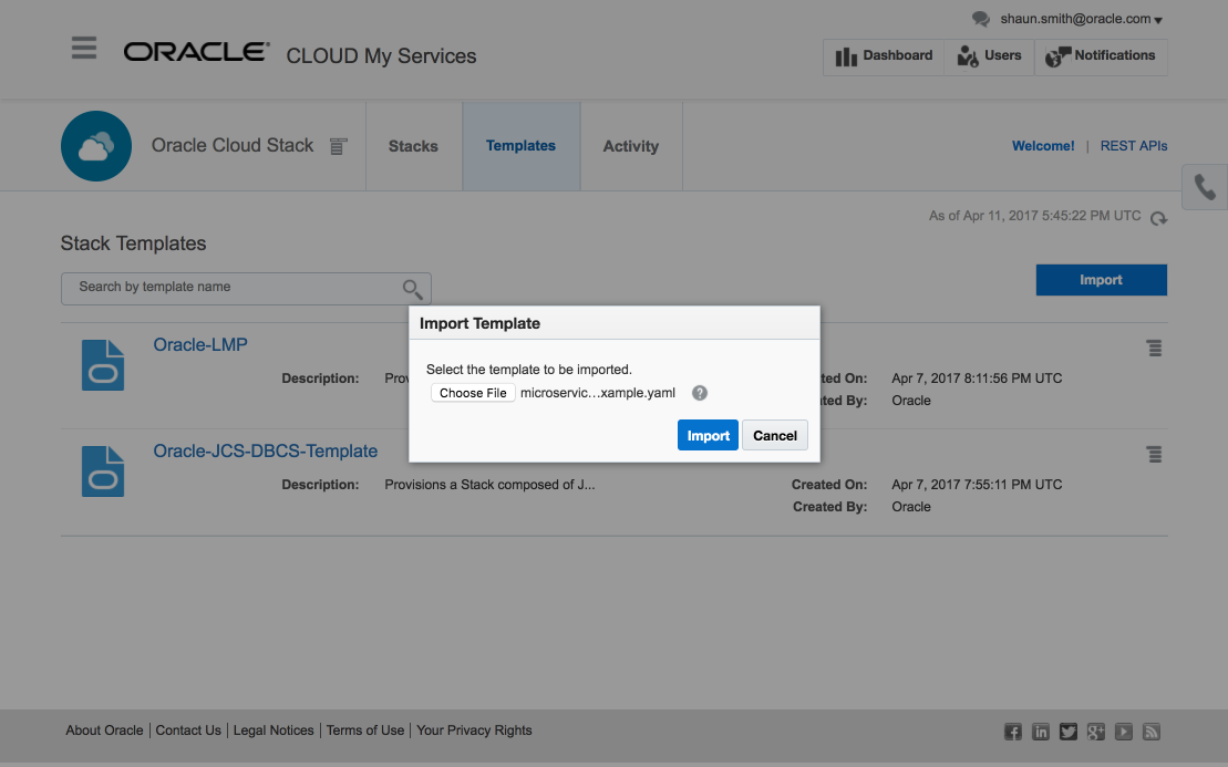 Oracle Cloud Stack Import Template