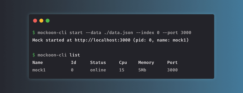 Mockoon CLI screenshot
