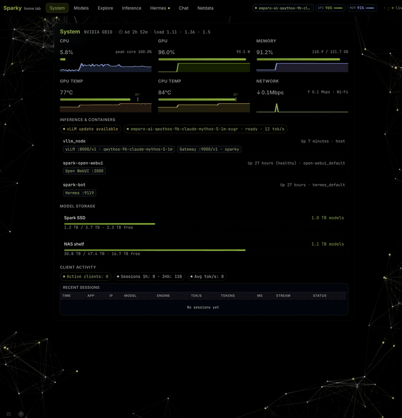 SparkBench portal: Inference, Models, and Explore tabs