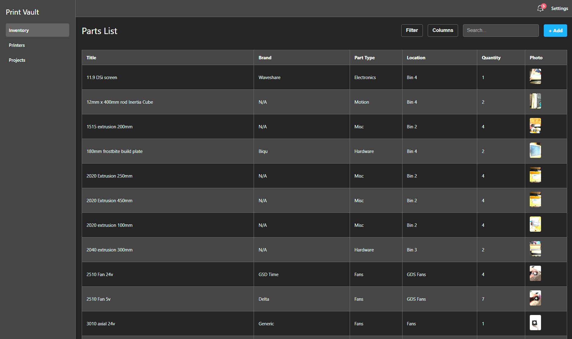 A clean, sortable list of all inventory items.