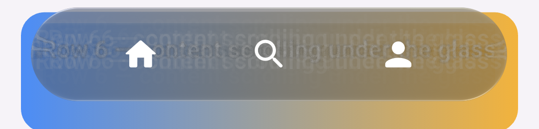 Flutter on a Pixel 7: the dark glass bar refracting a list row