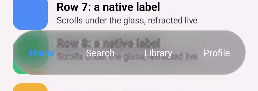 .NET MAUI on a Pixel 7: the dark glass bar refracting native views