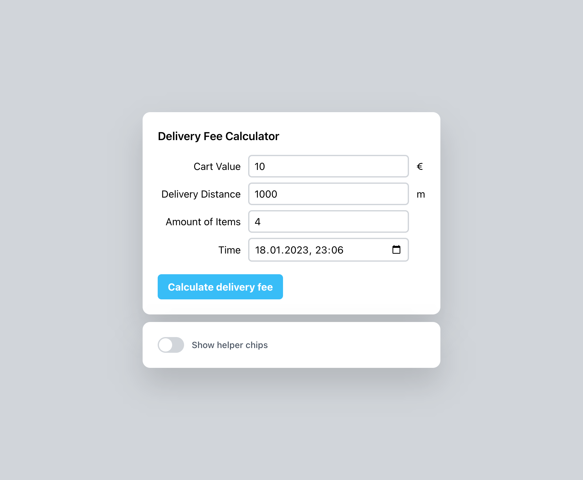 Delivery fee calculator UI