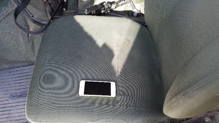 The iPod Touch is taped to the operator’s seat