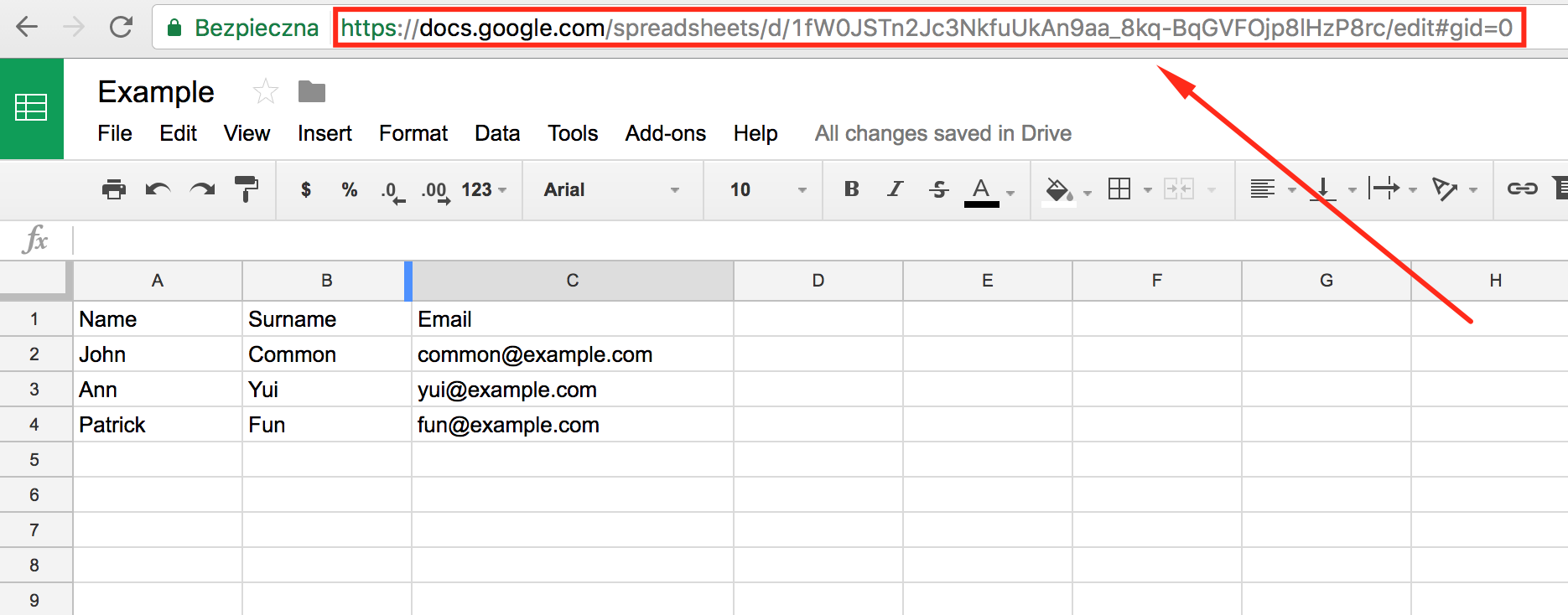 Copy Google Spreadsheets URL