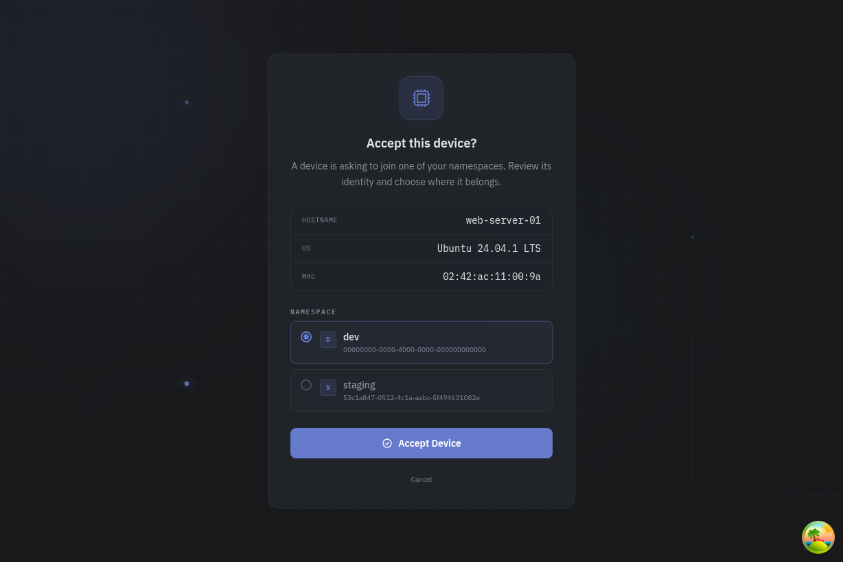 Accept page with namespace selector