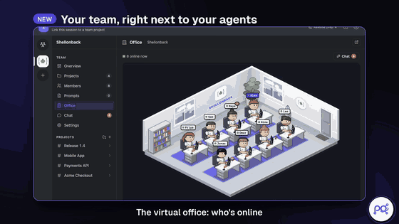 Teams in PromptOps Desktop: virtual office, chat and boards