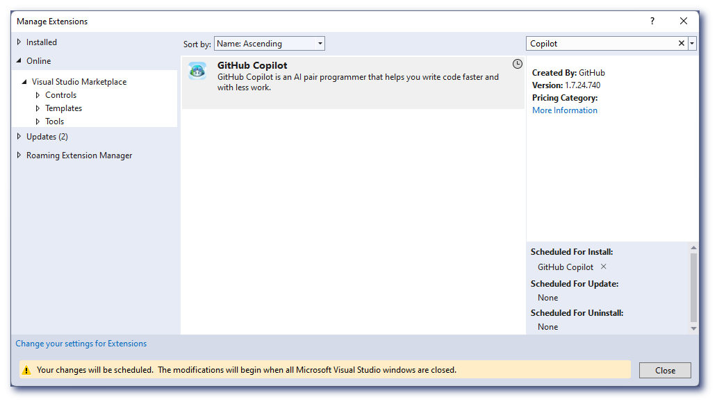 Manage Extensions restart