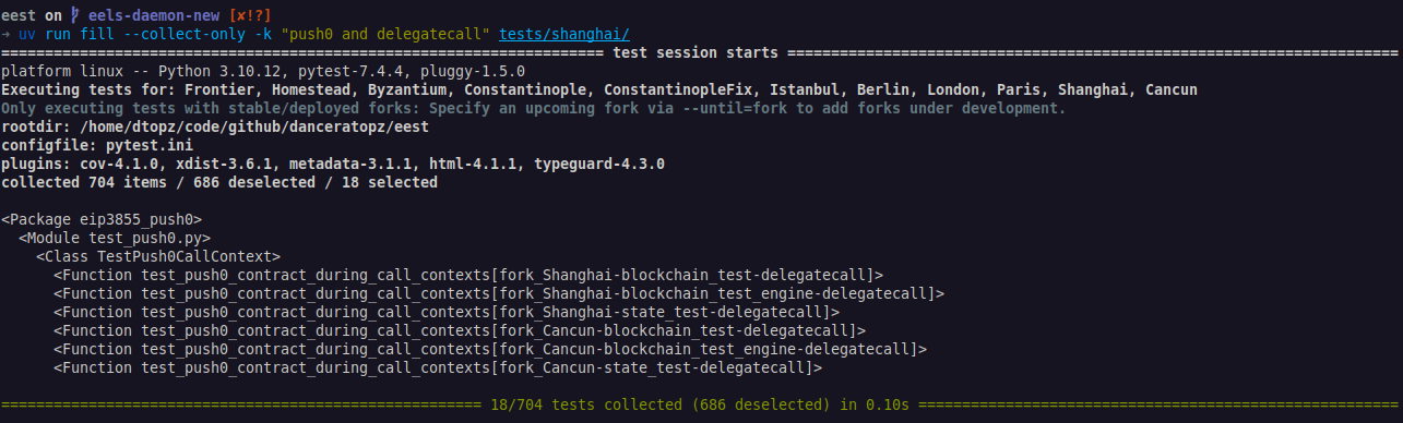 Screenshot of pytest test collection console output