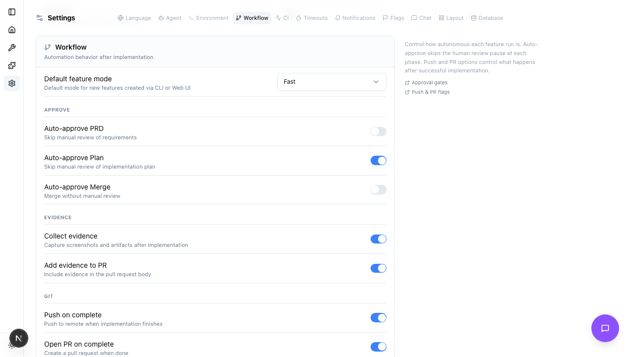 Settings Workflow